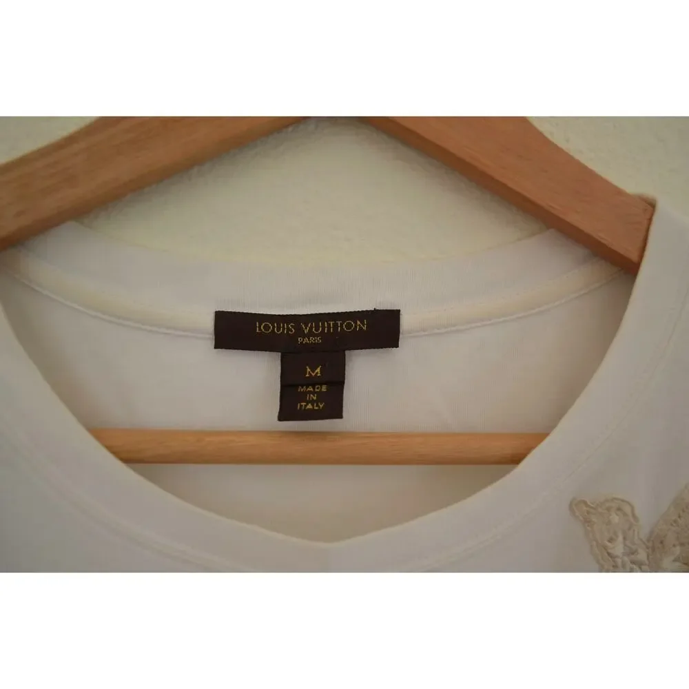 Louis Vuitton White Cotton Lace Applique Short Sleeve T-Shirt